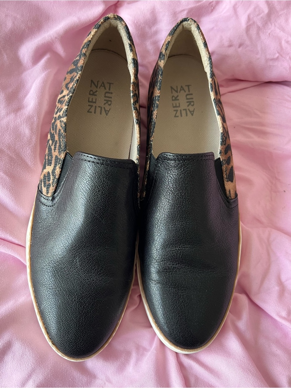 Naturalizer Black Slip-On Sneakers with Leopard Trim